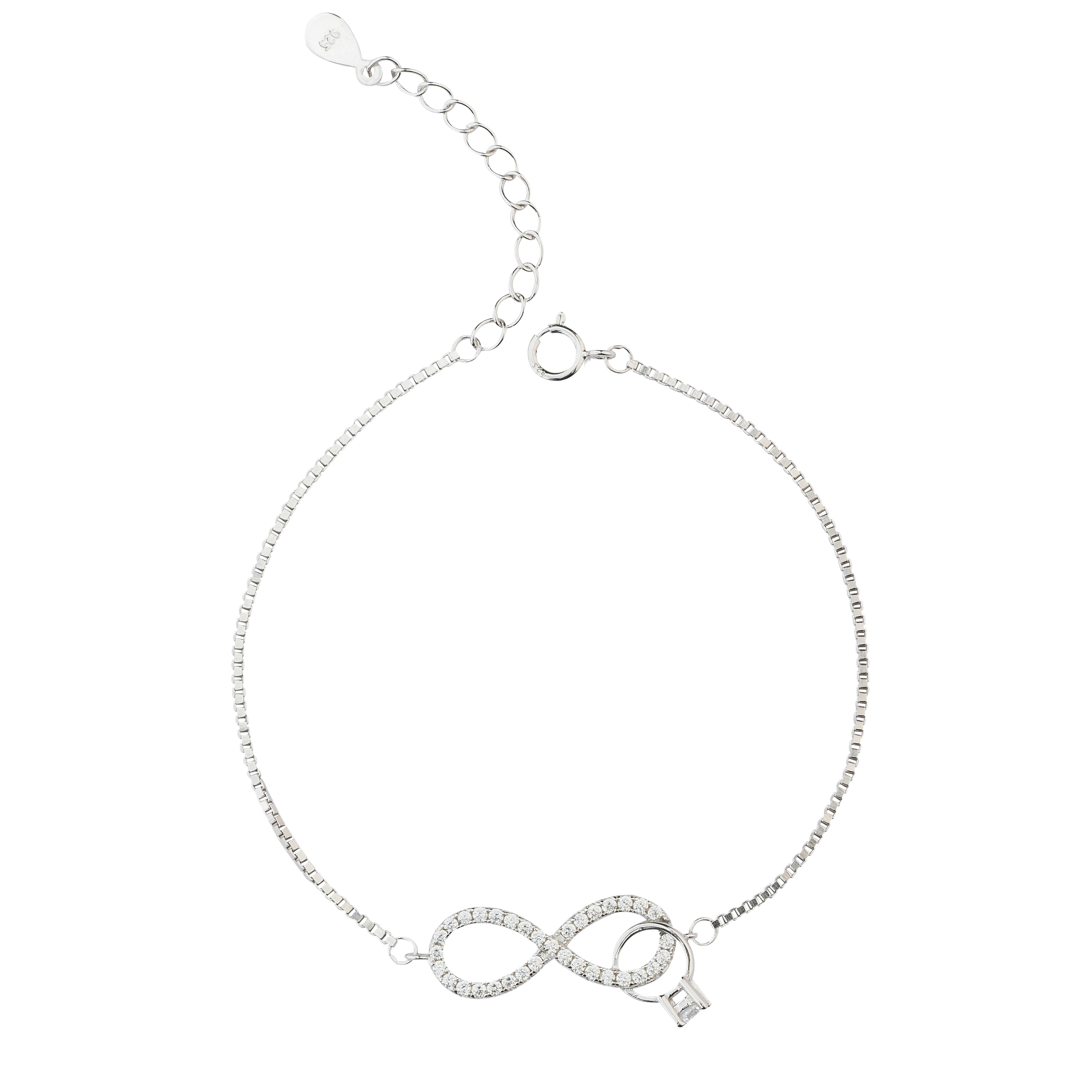 925 Silver Sparkling Infinity & Ring Charm Bracelet
