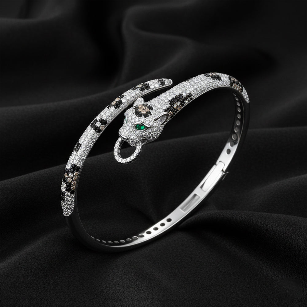 Silver Jaguar Head Hinged Bracelet For Her