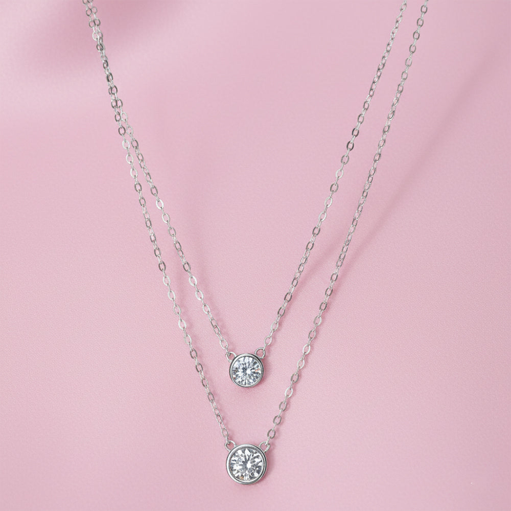 Silver Minimalist Two-Layer Solitaire Necklace