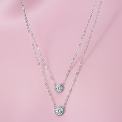 Silver Minimalist Two-Layer Solitaire Necklace
