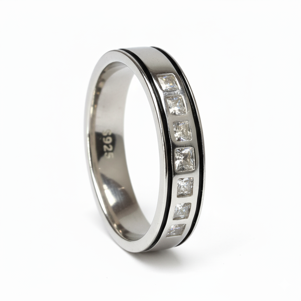 Silver Square cut CZ Diamond Eternity Band ring