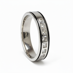 Silver Square cut CZ Diamond Eternity Band ring