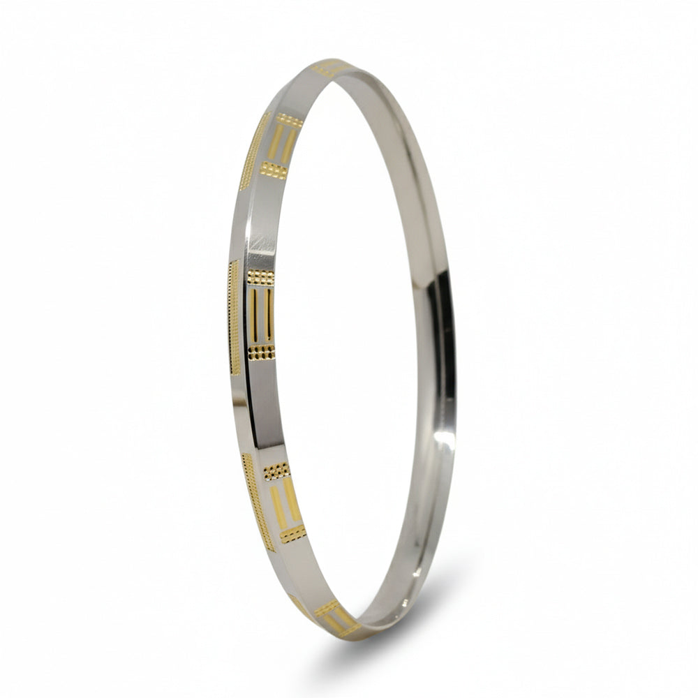 Silver Gold polish Parallel lines Mens Bracelet (kada) for him