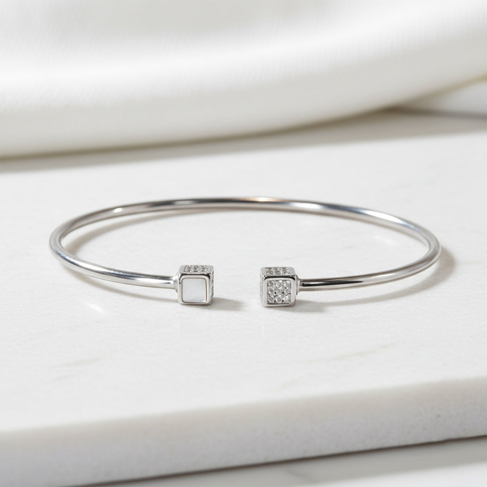 Silver Cube Geometric Open Bracelet