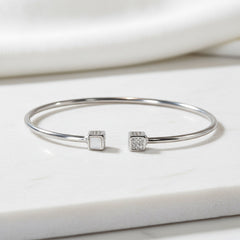 Silver Cube Geometric Open Bracelet
