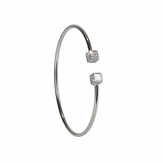 Silver Cube Geometric Open Bracelet