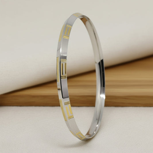 Silver Gold polish Parallel lines Mens Bracelet (kada) for him