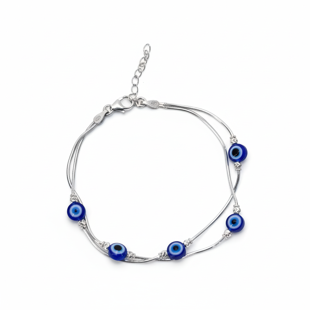 Silver Fancy Evil eye Double Chain Loose Bracelet