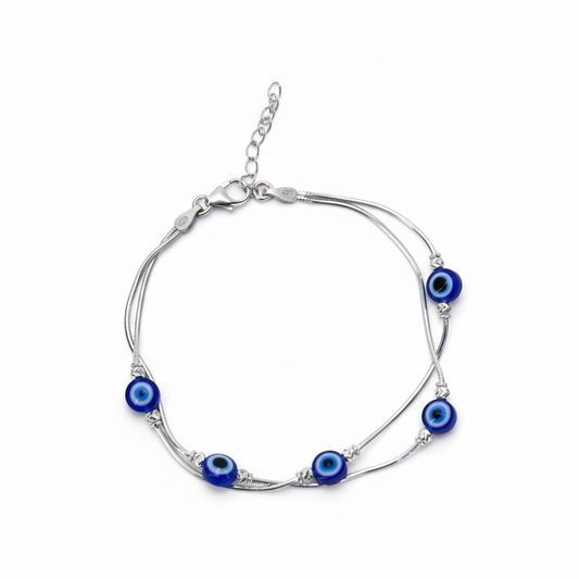 Silver Fancy Evil eye Double Chain Loose Bracelet