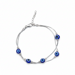 Silver Fancy Evil eye Double Chain Loose Bracelet