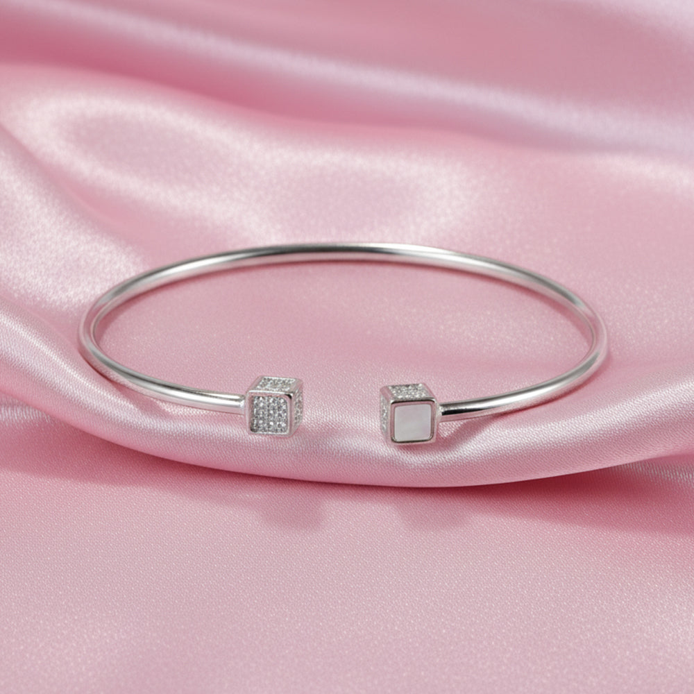 Silver Cube Geometric Open Bracelet