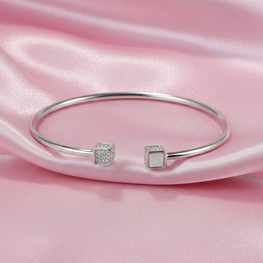 Silver Cube Geometric Open Bracelet