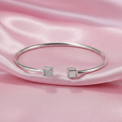 Silver Cube Geometric Open Bracelet