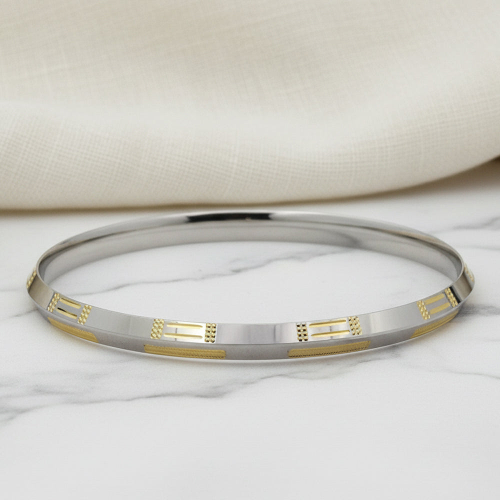 Silver Gold polish Parallel lines Mens Bracelet (kada) for him
