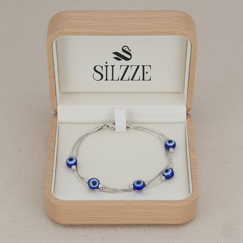 Silver Fancy Evil eye Double Chain Loose Bracelet