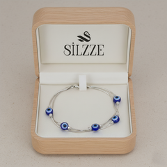 Silver Fancy Evil eye Double Chain Loose Bracelet