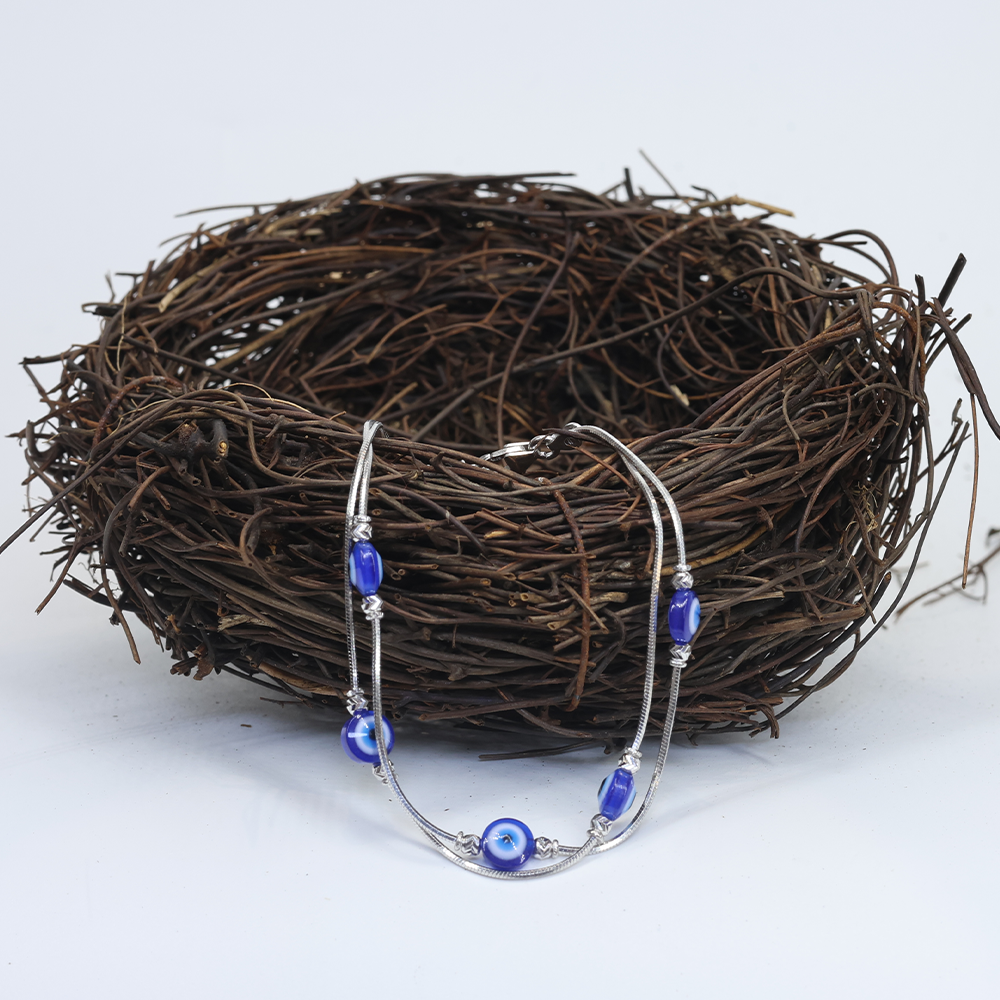 Silver Fancy Evil eye Double Chain Loose Bracelet