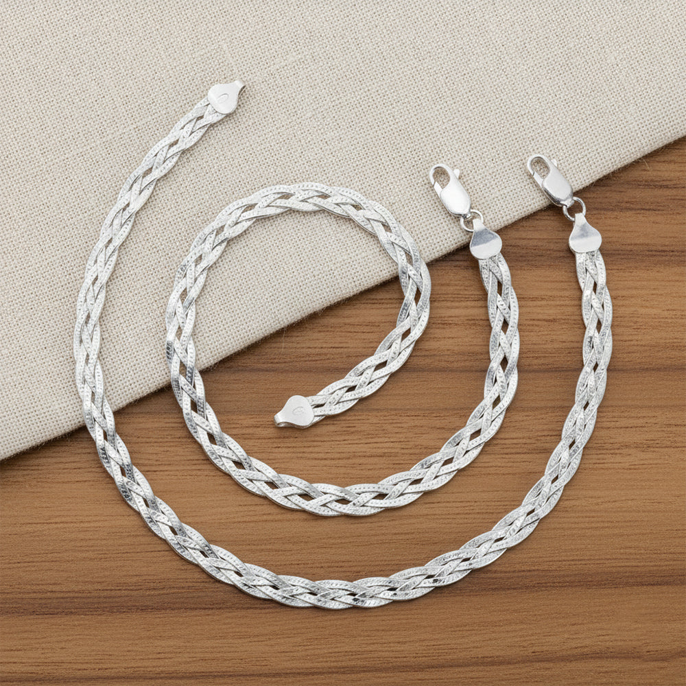 Silver Italian Braided anklet with rhodium polish