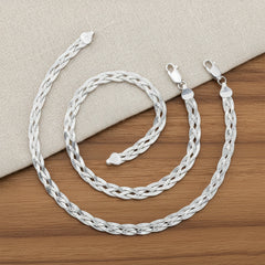 Silver Italian Braided anklet with rhodium polish