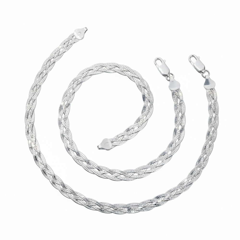 Silver Italian Braided anklet with rhodium polish