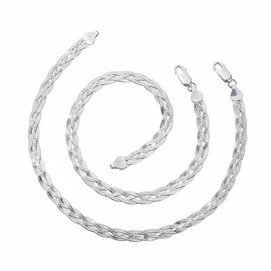 Silver Italian Braided anklet with rhodium polish