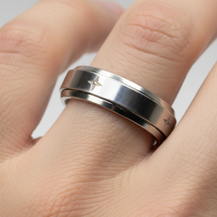 Silver zenith Star spinner Band ring For him