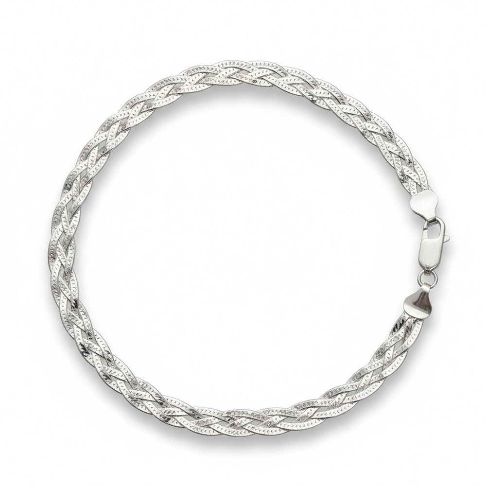 Silver Italian Braided anklet with rhodium polish
