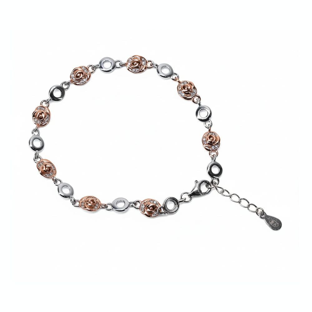 Silver Rose Elegant Link Bracelet