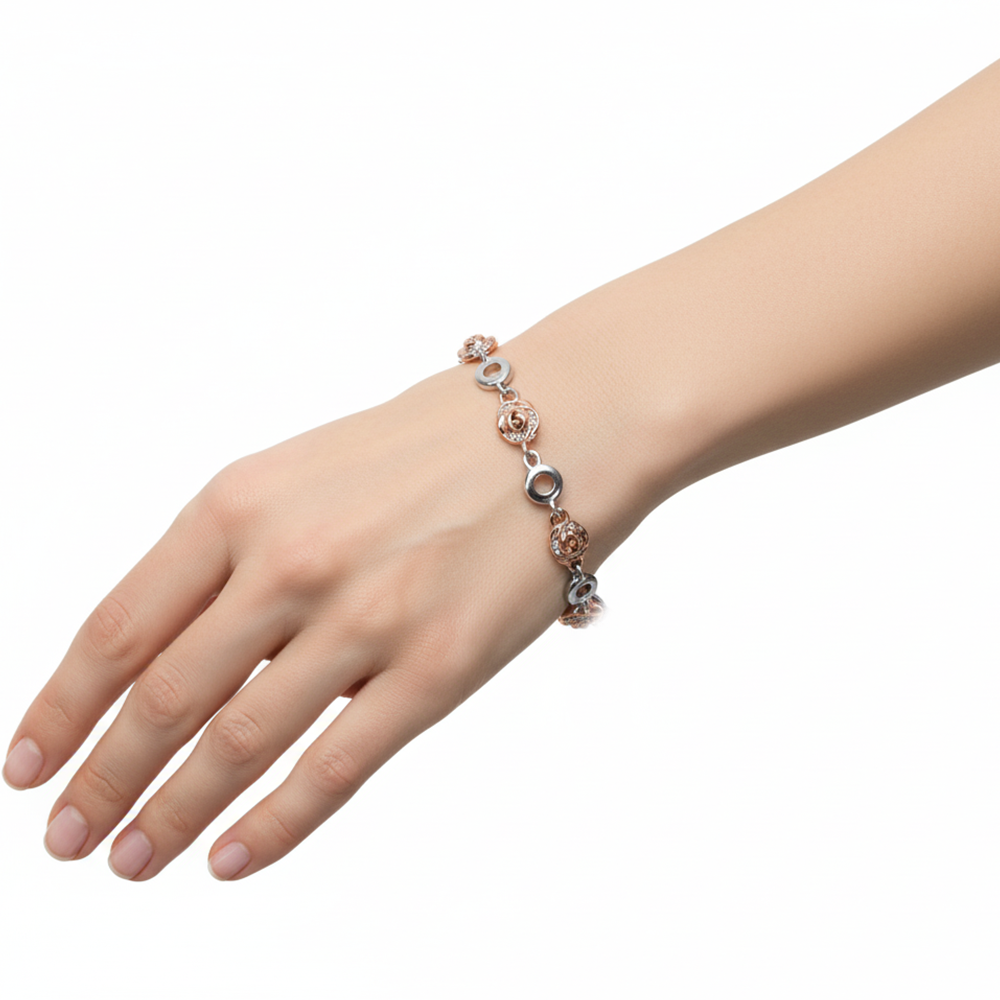 Silver Rose Elegant Link Bracelet