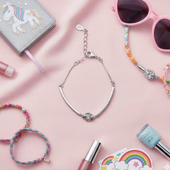 Silver Sparkling Rose Flower Bracelet for Kids