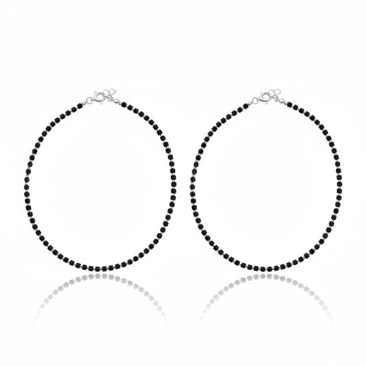 Silver Classic Black beads Anklet For her