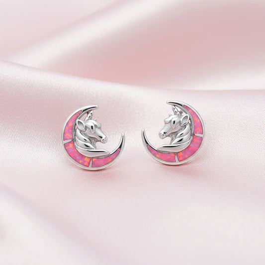 Silver Pink Paradise Unicorn Studs Earrings