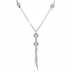 Silver Elegant Pearl Drop Lariat Chain For Her