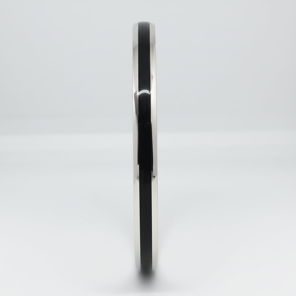 Silver Monochrome Edge black strip Mens Bracelet ( kada ) for him