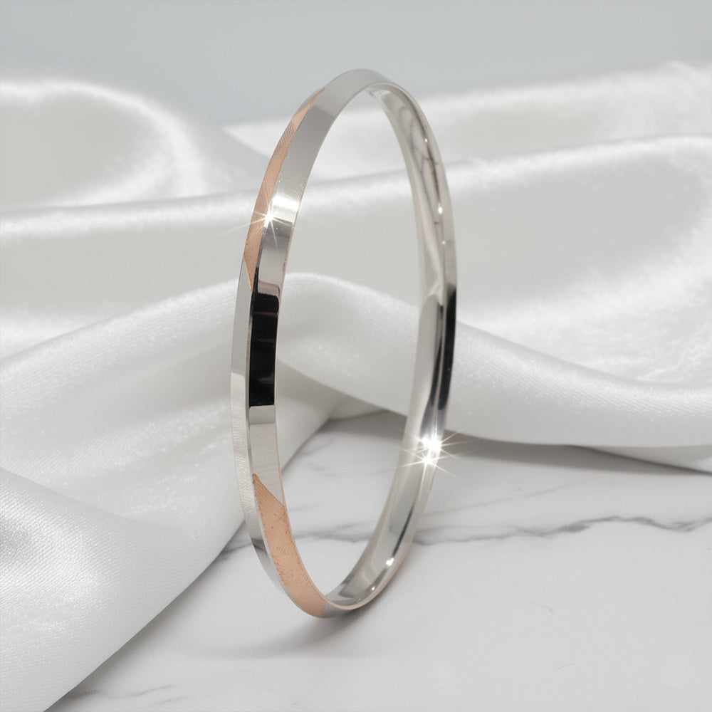 Silver Mens Rose gold dual tone Striped Bracelet