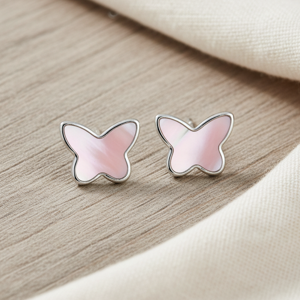 Silver Pink Mother of Pearl Studs