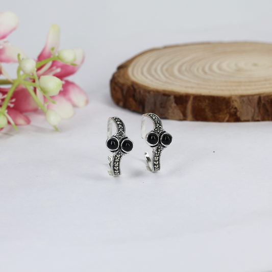 Silver Oxidized Black Stone Toe Ring