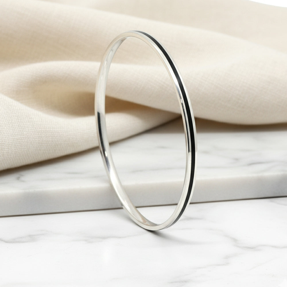 Silver Classic Black Trendy Bangles