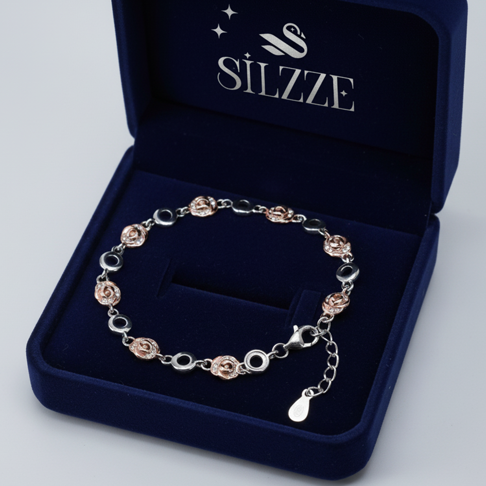 Silver Rose Elegant Link Bracelet