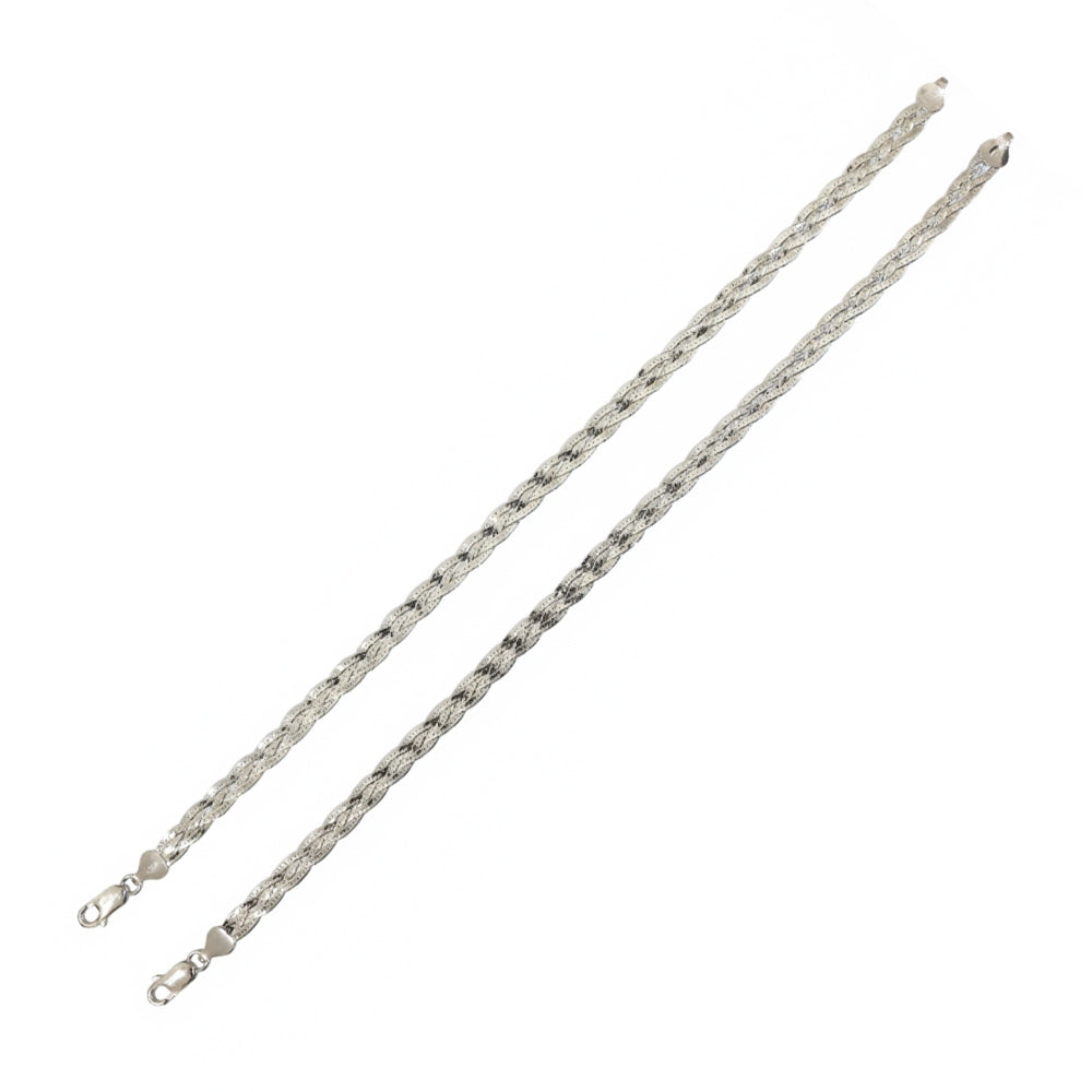 Silver Italian Braided anklet with rhodium polish