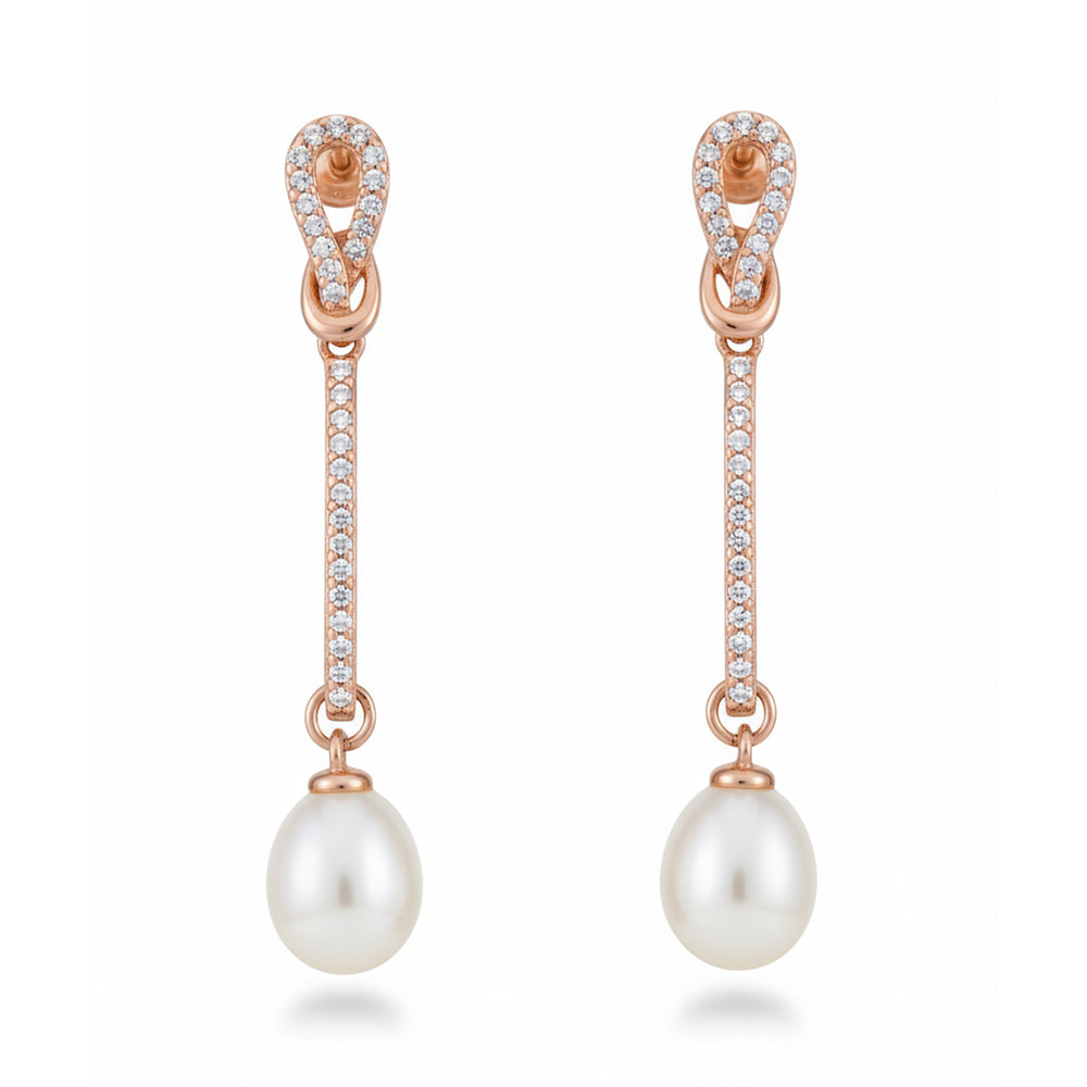 Rose Gold Knot Pearl Earrings