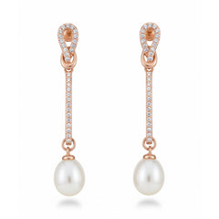 Rose Gold Knot Pearl Earrings