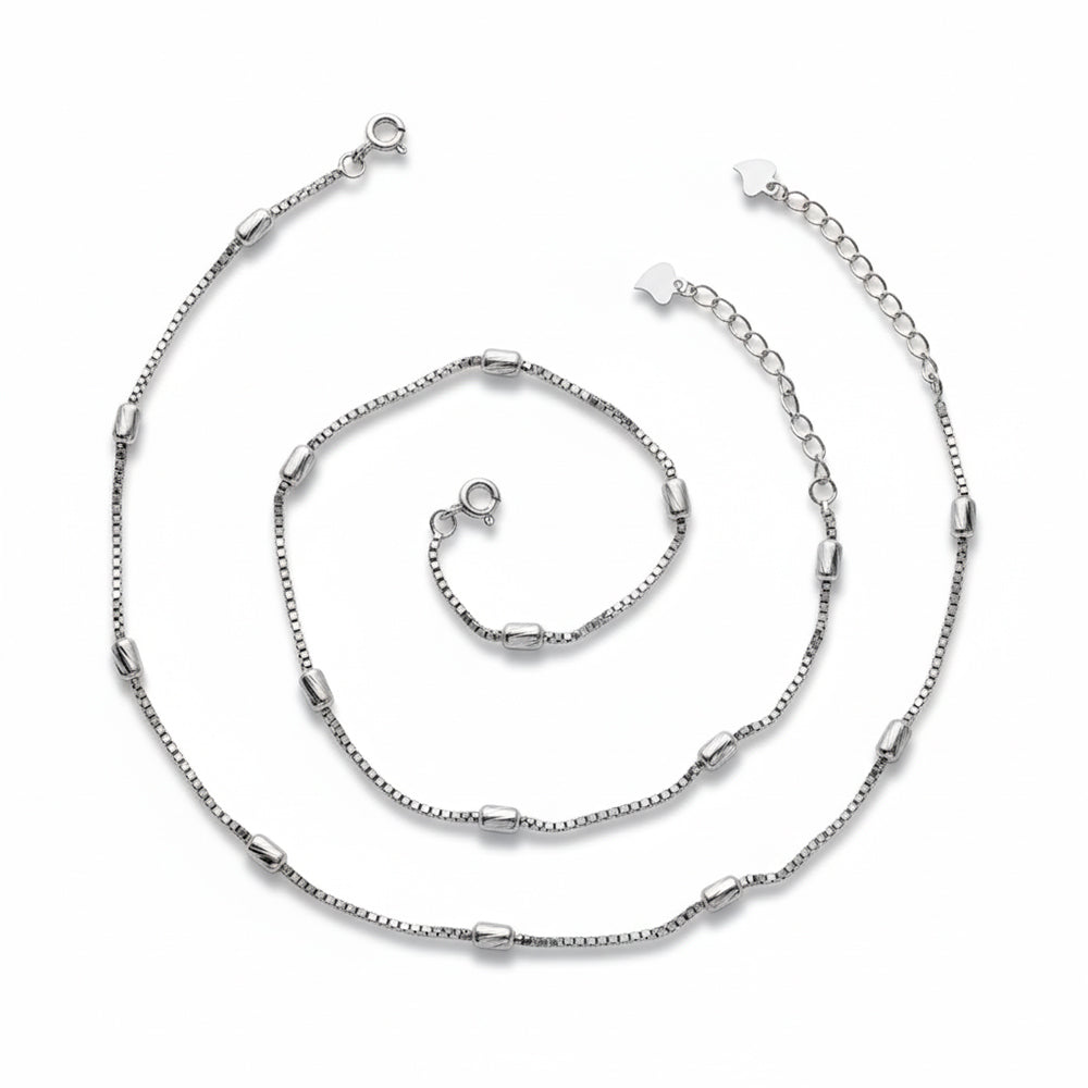 Silver Beaded Box chain anklet for her