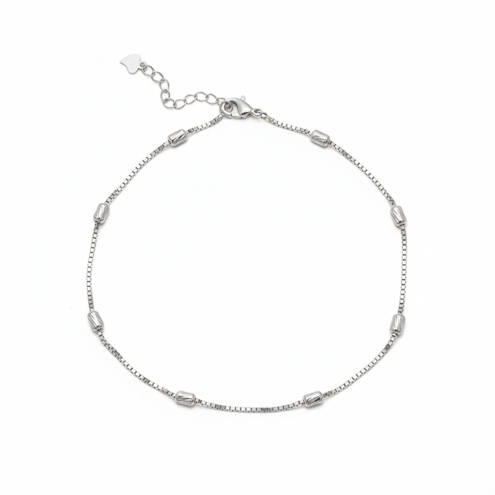 Silver Beaded Box chain anklet for her