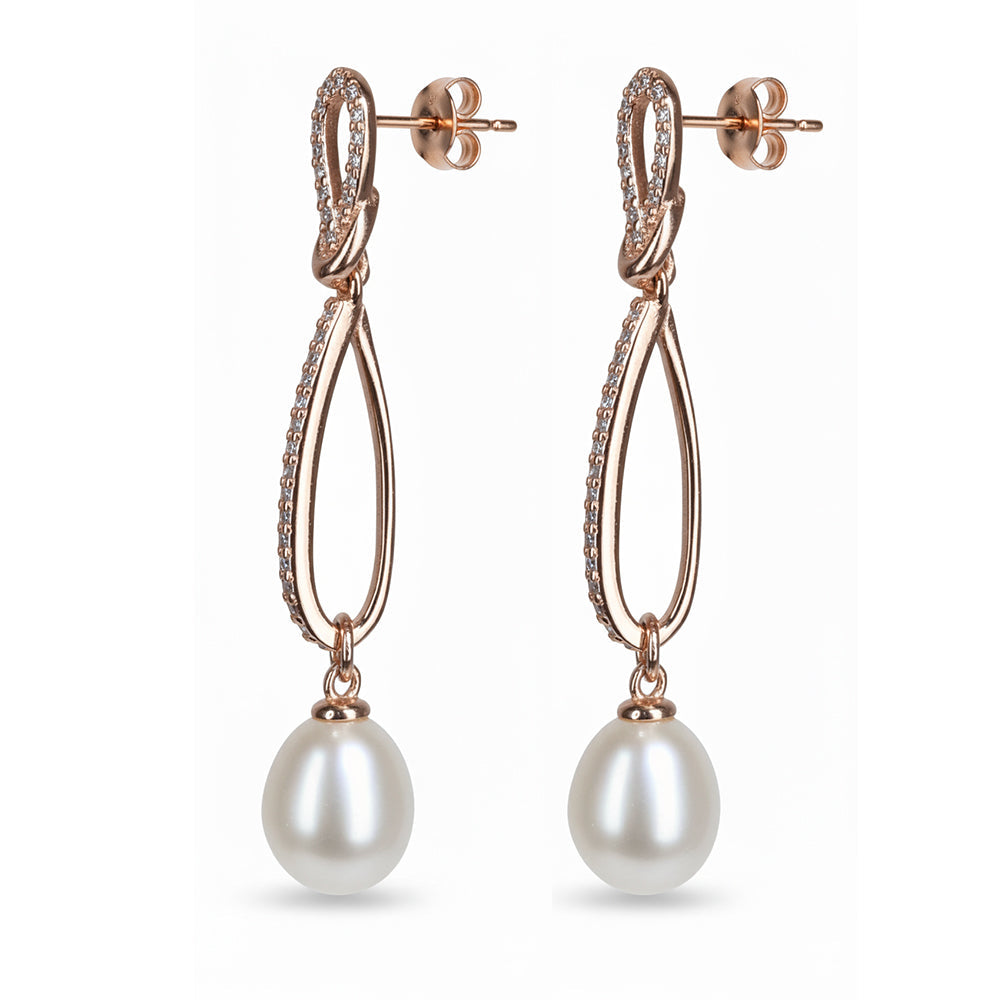 Rose Gold Knot Pearl Earrings