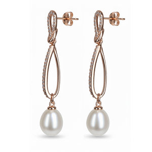 Rose Gold Knot Pearl Earrings