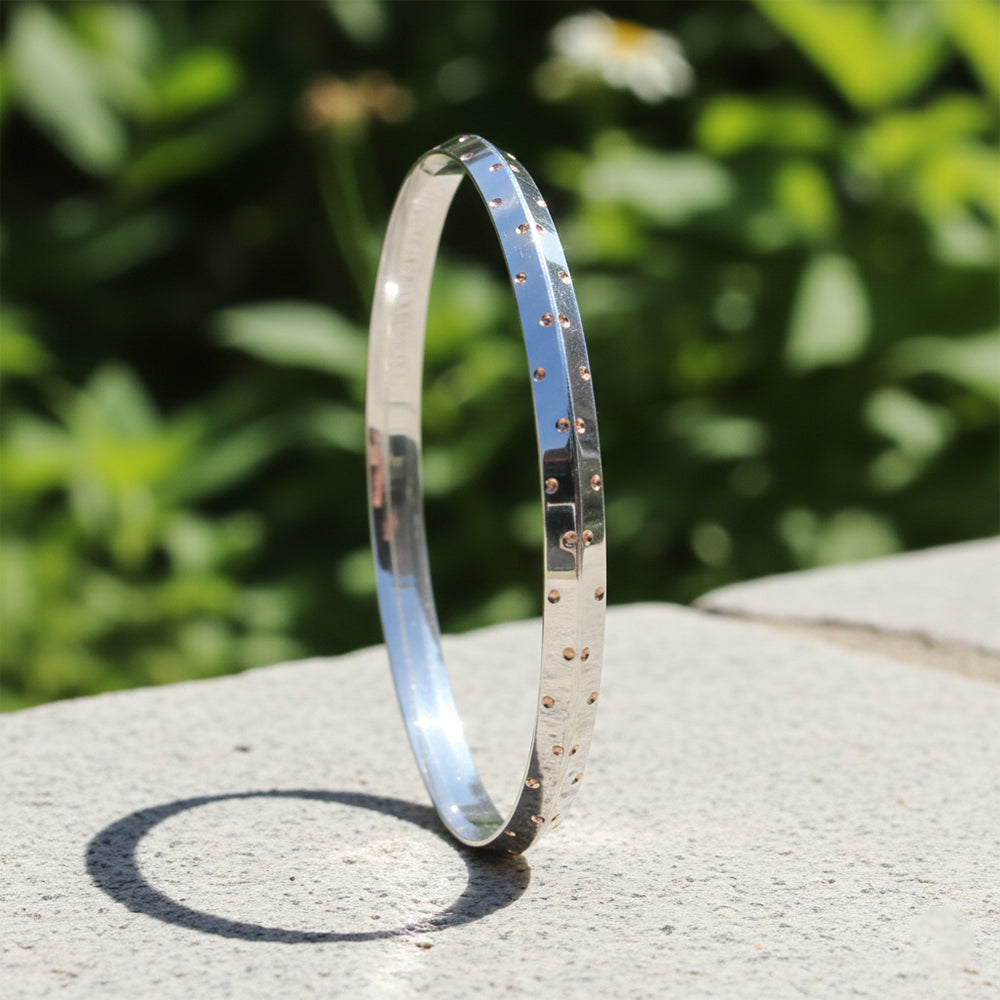 Silver Architect Rose gold Dots Mens bracelet (Kada) for him