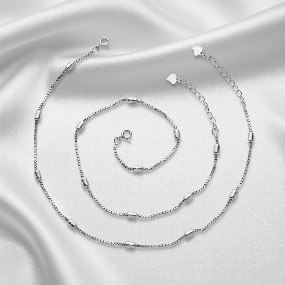 Silver Beaded Box chain anklet for her