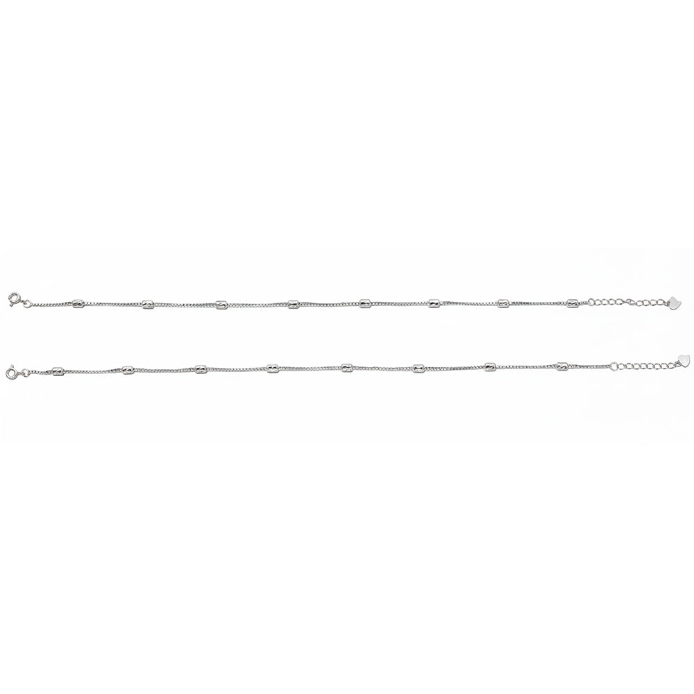 Silver Beaded Box chain anklet for her