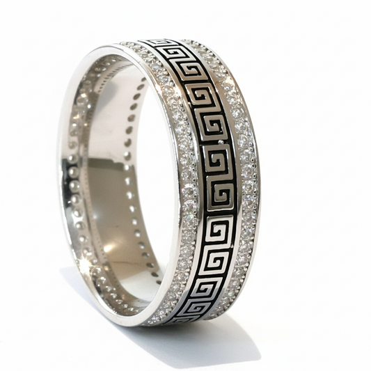 Silver Greek pattern Band ring for mens